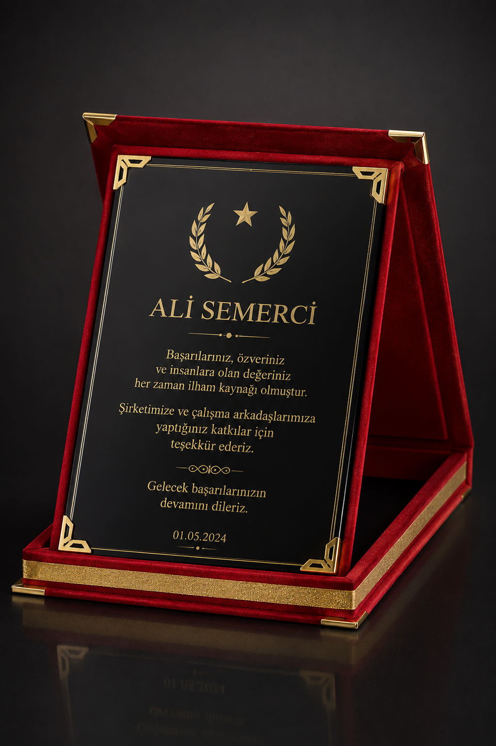 Plaket Baskı | Kadife Kutulu Ödül ve Hediye Plaketi - Giftcrea