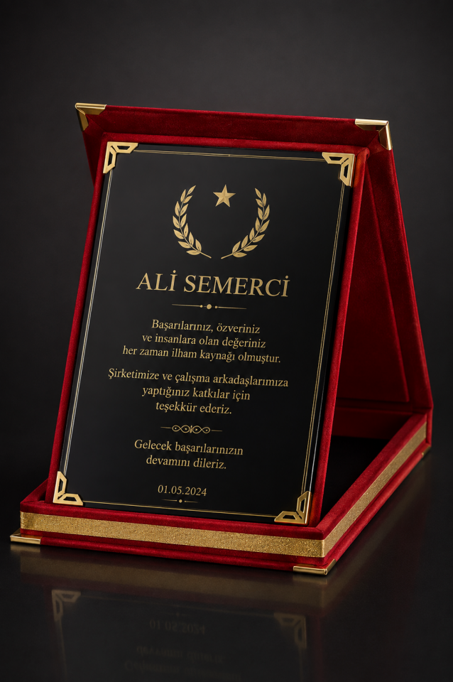 Plaket Baskı | Kadife Kutulu Ödül ve Hediye Plaketi - Giftcrea