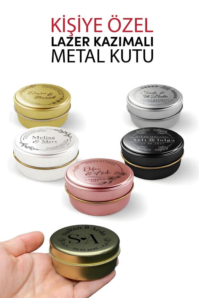 Kişiselleştirilebilir Metal Kutu - Söz, Nişan, Nikah, Düğün Hatırası,Hediyelik Kutu(5 Renk Seçeneği) 20 Adet