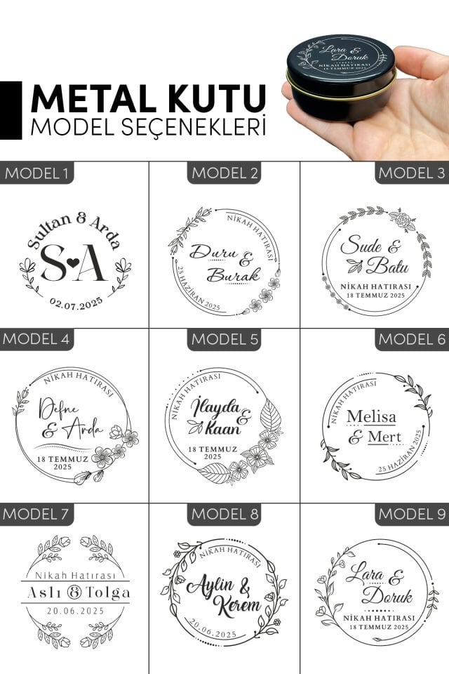 Kişiselleştirilebilir Metal Kutu - Söz, Nişan, Nikah, Düğün Hatırası,Hediyelik Kutu(5 Renk Seçeneği) 20 Adet
