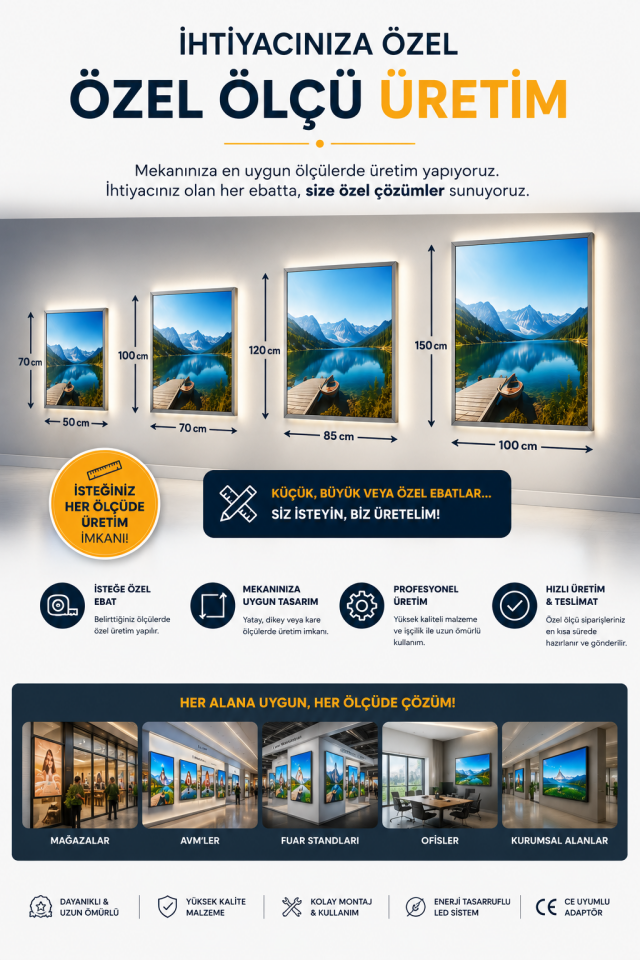 LED Lightbox Işıklı Reklam Çerçevesi | Silikon Fitilli Tekstil Baskılı Alüminyum Çerçeve | İç Mekan Reklam Panosu