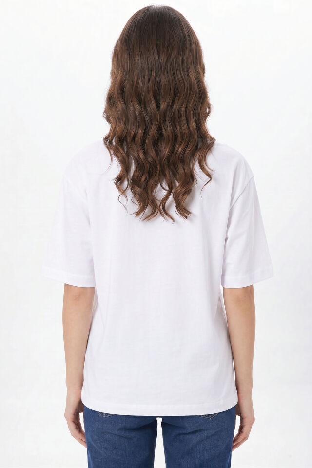 Kişiye Özel Oversize Tişört Baskı - Fotoğraf, Logo, Yazı ve Çizim Baskılı %100 Pamuk Unisex Oversize T-Shirt Beyaz - S