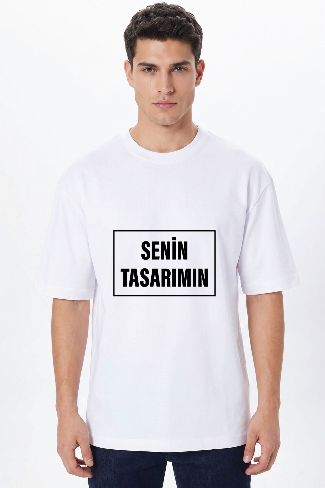 Kişiye Özel Oversize Tişört Baskı - Fotoğraf, Logo, Yazı ve Çizim Baskılı %100 Pamuk Unisex Oversize T-Shirt Beyaz - M
