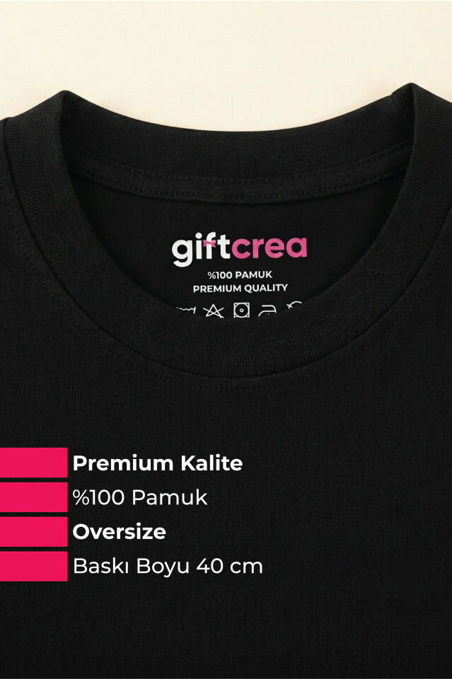 Kişiye Özel Oversize Tişört Baskı - Fotoğraf, Logo, Yazı ve Çizim Baskılı %100 Pamuk Unisex Oversize T-Shirt Siyah - M