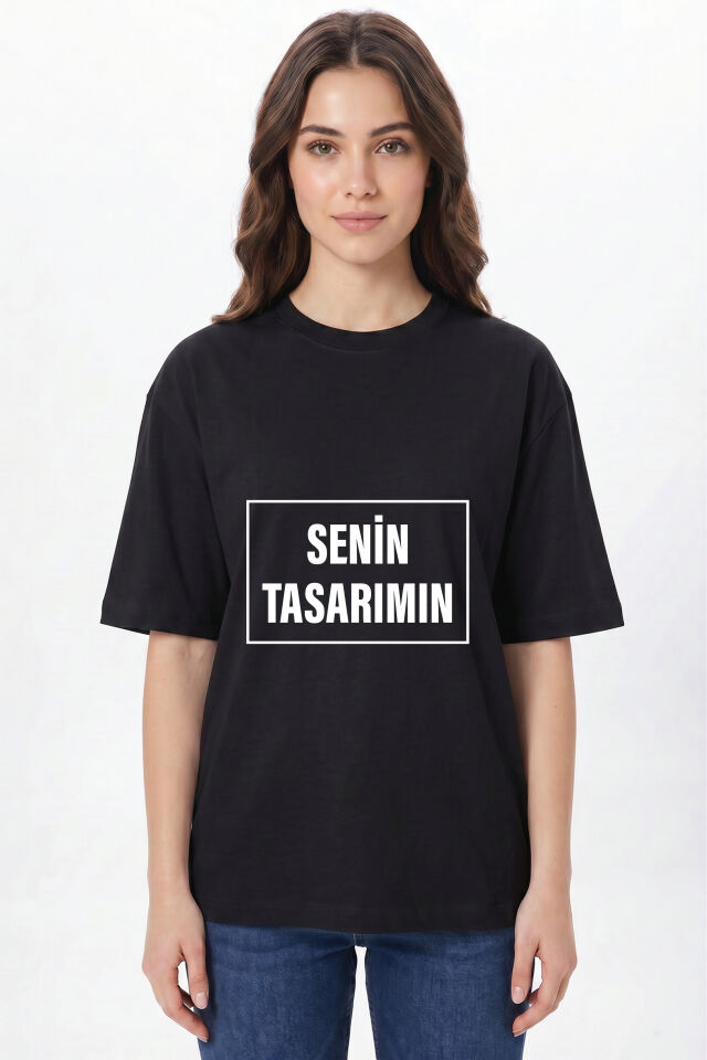 Kişiye Özel Oversize Tişört Baskı - Fotoğraf, Logo, Yazı ve Çizim Baskılı %100 Pamuk Unisex Oversize T-Shirt Siyah - M