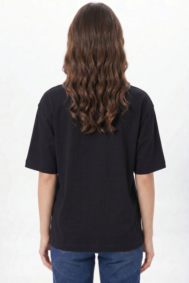 Kişiye Özel Oversize Tişört Baskı - Fotoğraf, Logo, Yazı ve Çizim Baskılı %100 Pamuk Unisex Oversize T-Shirt Siyah - M
