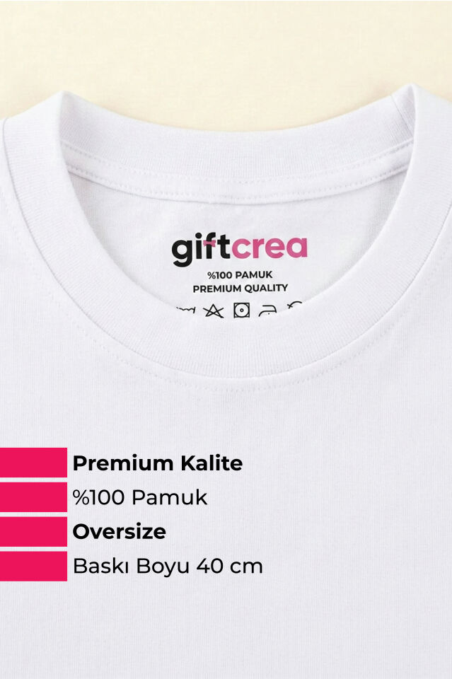 Kişiye Özel Oversize Tişört Baskı - Fotoğraf, Logo, Yazı ve Çizim Baskılı %100 Pamuk Unisex Oversize T-Shirt Beyaz - L