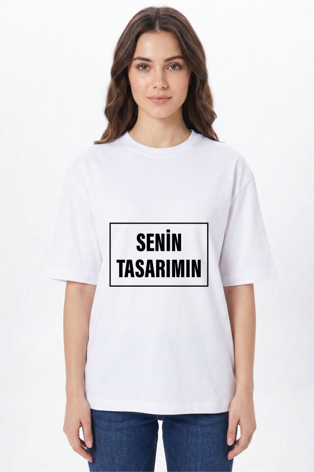 Kişiye Özel Oversize Tişört Baskı - Fotoğraf, Logo, Yazı ve Çizim Baskılı %100 Pamuk Unisex Oversize T-Shirt Beyaz - L