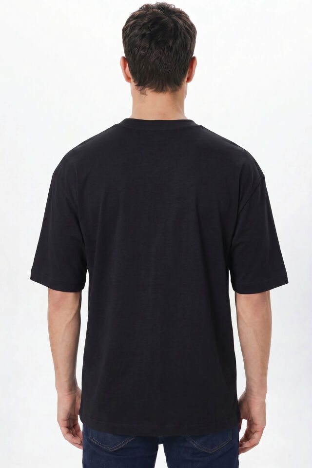 Kişiye Özel Oversize Tişört Baskı - Fotoğraf, Logo, Yazı ve Çizim Baskılı %100 Pamuk Unisex Oversize T-Shirt Siyah - L