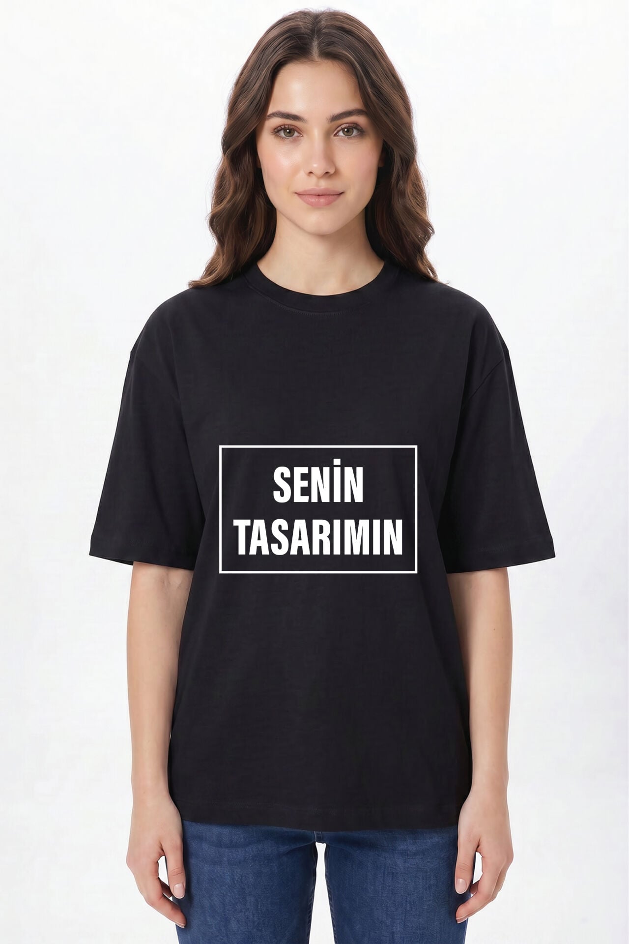 Kişiye Özel Oversize Tişört Baskı - Fotoğraf, Logo, Yazı ve Çizim Baskılı %100 Pamuk Unisex Oversize T-Shirt Siyah - L