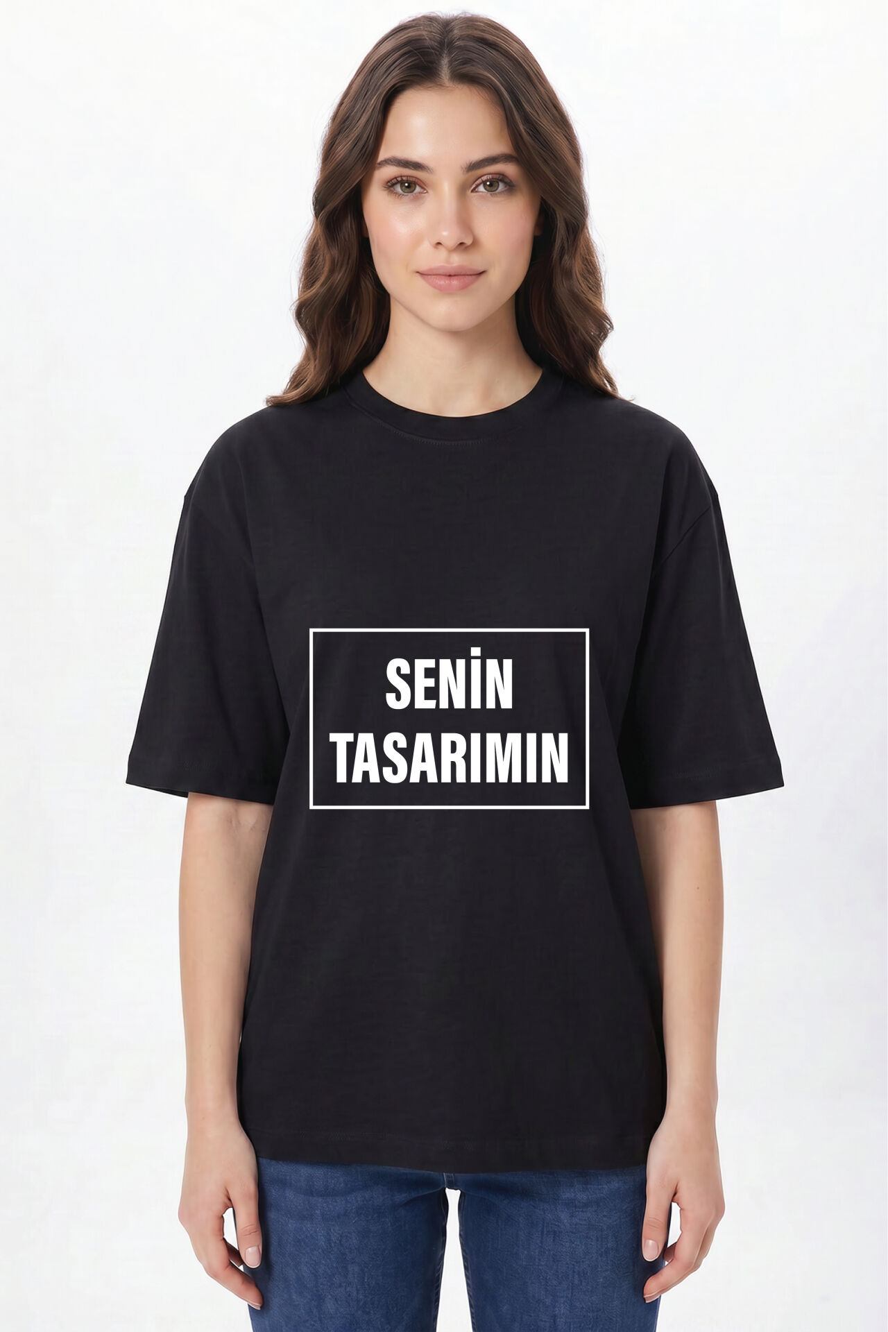 Kişiye Özel Oversize Tişört Baskı - Fotoğraf, Logo, Yazı ve Çizim Baskılı %100 Pamuk Unisex Oversize T-Shirt Siyah - L