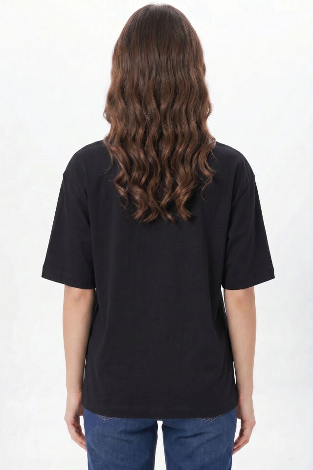 Kişiye Özel Oversize Tişört Baskı - Fotoğraf, Logo, Yazı ve Çizim Baskılı %100 Pamuk Unisex Oversize T-Shirt Siyah - L