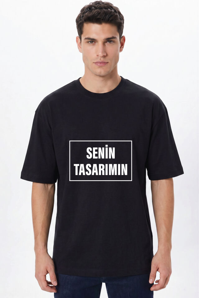 Kişiye Özel Oversize Tişört Baskı - Fotoğraf, Logo, Yazı ve Çizim Baskılı %100 Pamuk Unisex Oversize T-Shirt Siyah - XL