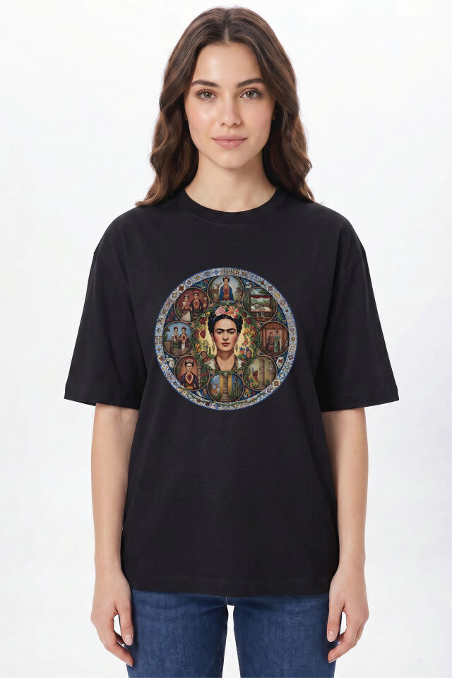 Frida Kahlo Baskılı Beyaz Tişört - %100 Pamuk Bisiklet Yaka Unisex Sanat Temalı T-Shirt