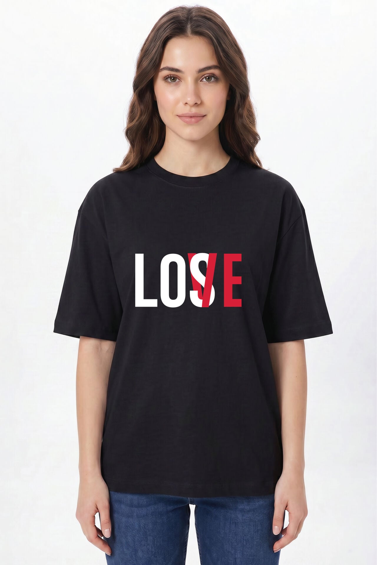 Love Lose Baskılı Tişört - %100 Pamuk Bisiklet Yaka Unisex Grafik Tasarım T-Shirt Siyah - S