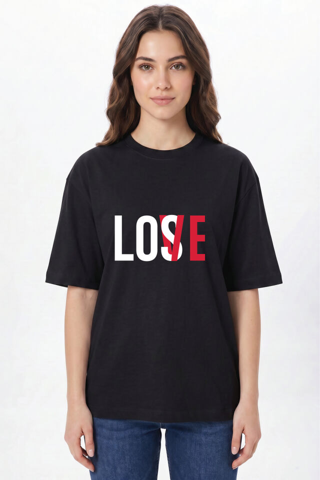 Love Lose Baskılı Tişört - %100 Pamuk Bisiklet Yaka Unisex Grafik Tasarım T-Shirt Siyah - S