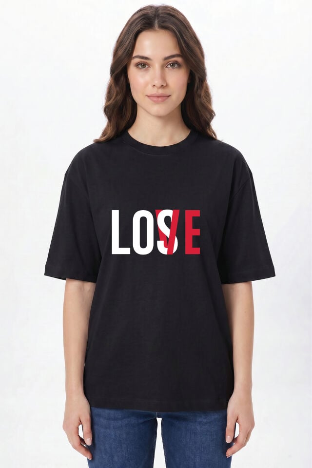 Love Lose Baskılı Tişört - %100 Pamuk Bisiklet Yaka Unisex Grafik Tasarım T-Shirt Siyah - L