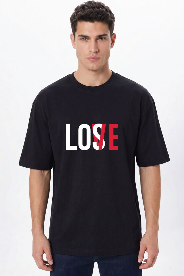 Love Lose Baskılı Tişört - %100 Pamuk Bisiklet Yaka Unisex Grafik Tasarım T-Shirt Siyah - XL