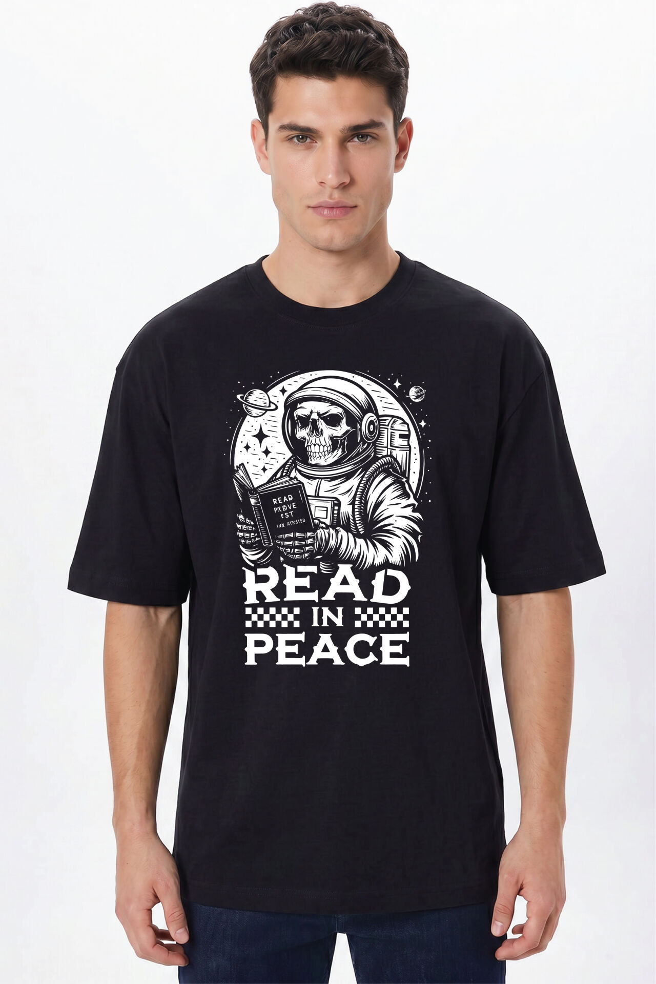 Read in Peace Baskılı Tişört - %100 Pamuk Bisiklet Yaka Unisex Tasarım T-Shirt