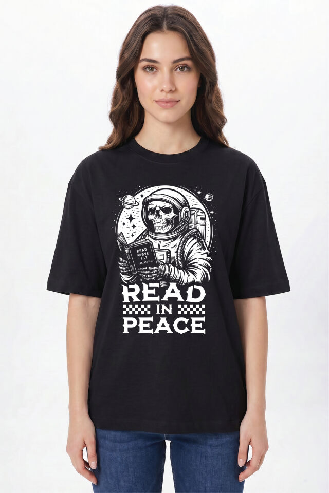 Read in Peace Baskılı Tişört - %100 Pamuk Bisiklet Yaka Unisex Tasarım T-Shirt