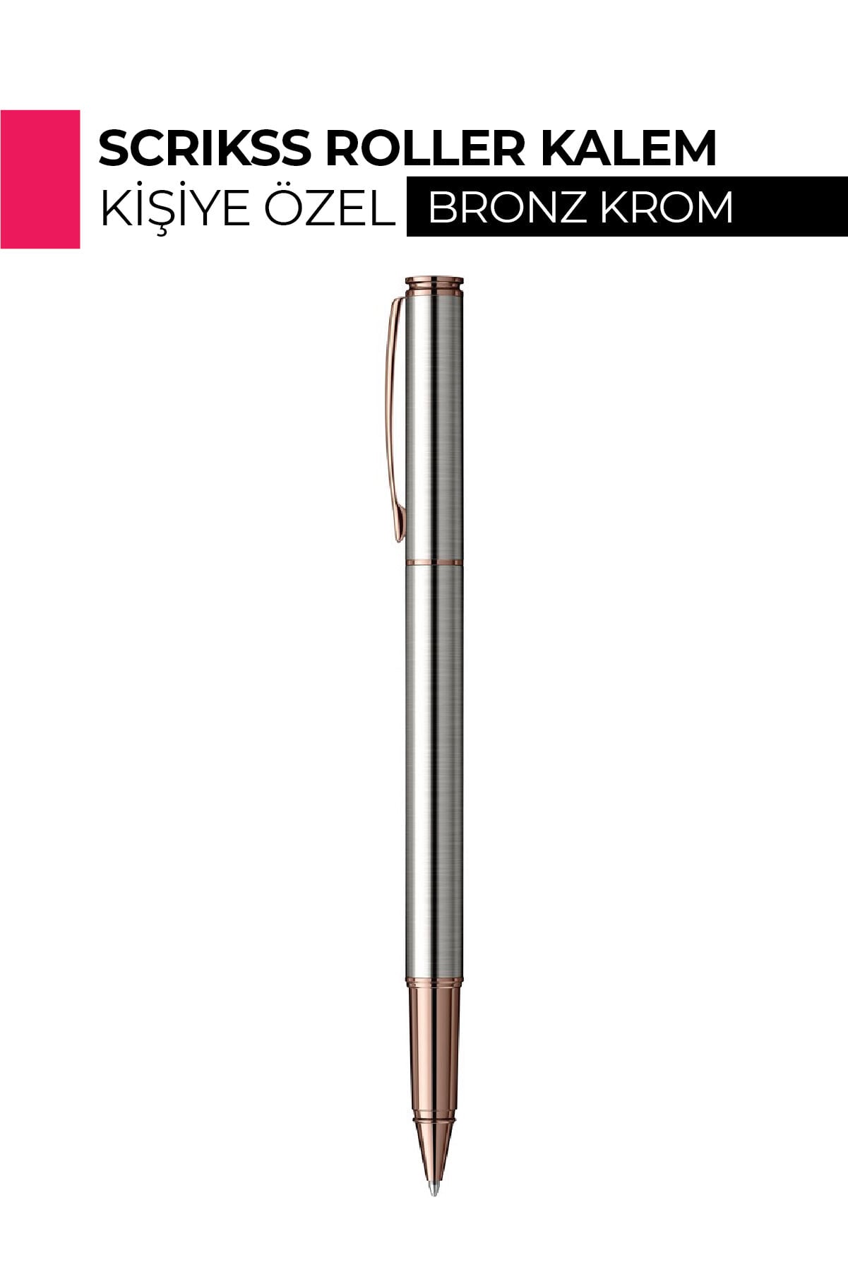 Kişiye Özel Scrikss 64 Roller Kalem 0.7mm - UV Baskılı İsim, Logo ve Kurumsal Metal Kalem Bronz-Krom