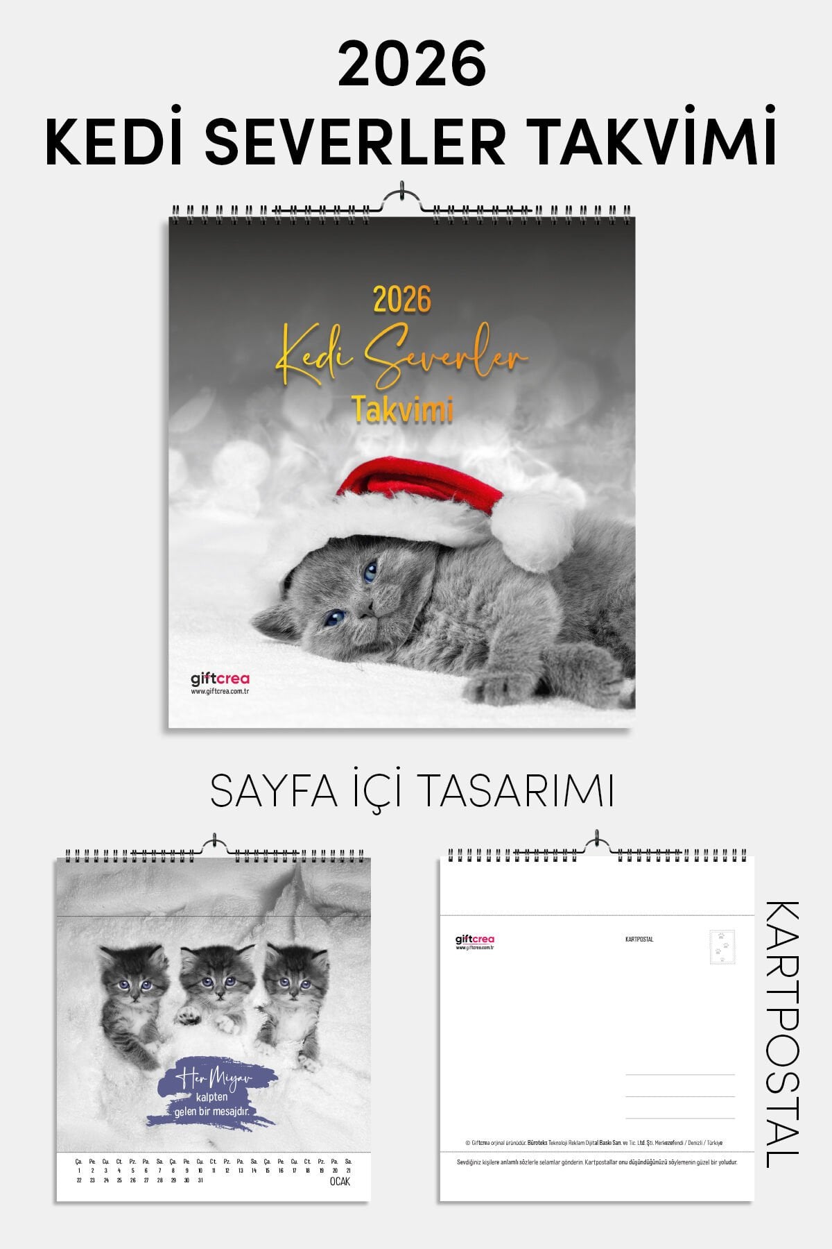 2026 Yeni Yıl Kedi Severler Takvimi - Masa ve Duvar Tipi, Hayvan Sever Takvimi