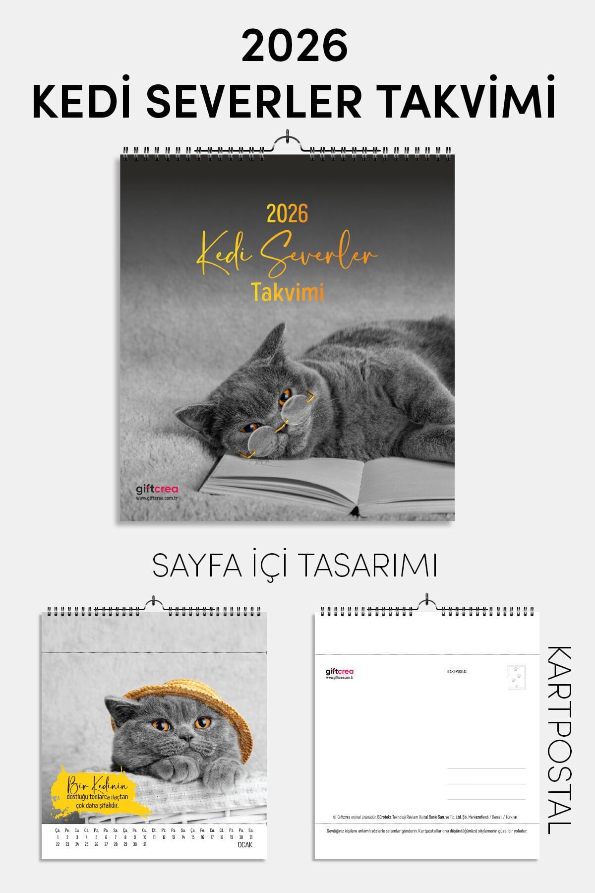 2026 Yeni Yıl Kedi Severler Takvimi - Masa ve Duvar Tipi, Hayvan Sever Takvimi