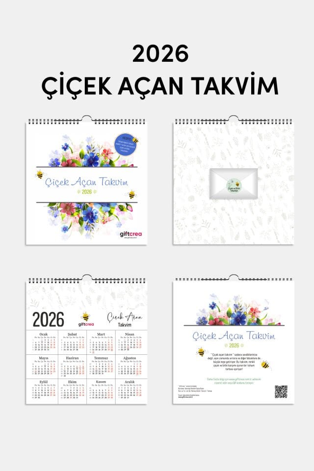 2026 Yeni Yıl Takvimi Çiçek Açan Takvim - Masa ve Duvar Tipi, Tohum Zarfı Hediyeli