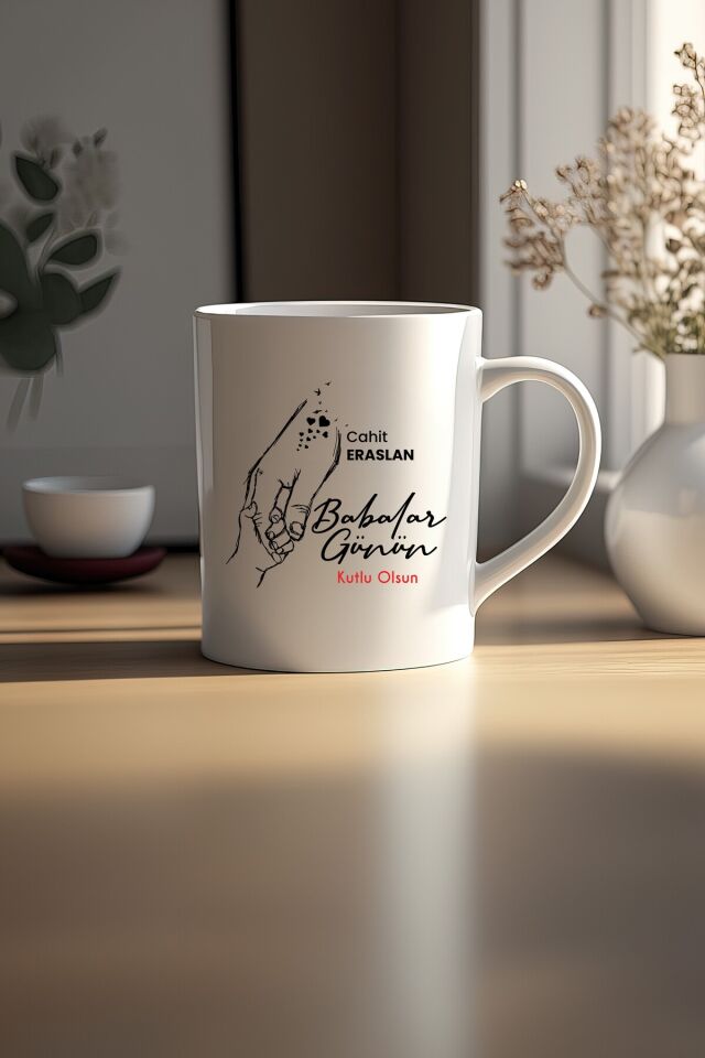 Babalar Günü Porselen Kupa , Kişiselleştirilebilir İsme Özel Kulplu Kupa, Mug Bardak