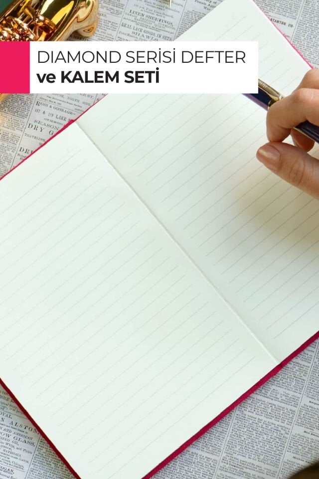 Elegant Diamond Taşlı Defter – A5 Sert Kapak, 160 Sayfa Çizgili Gümüş