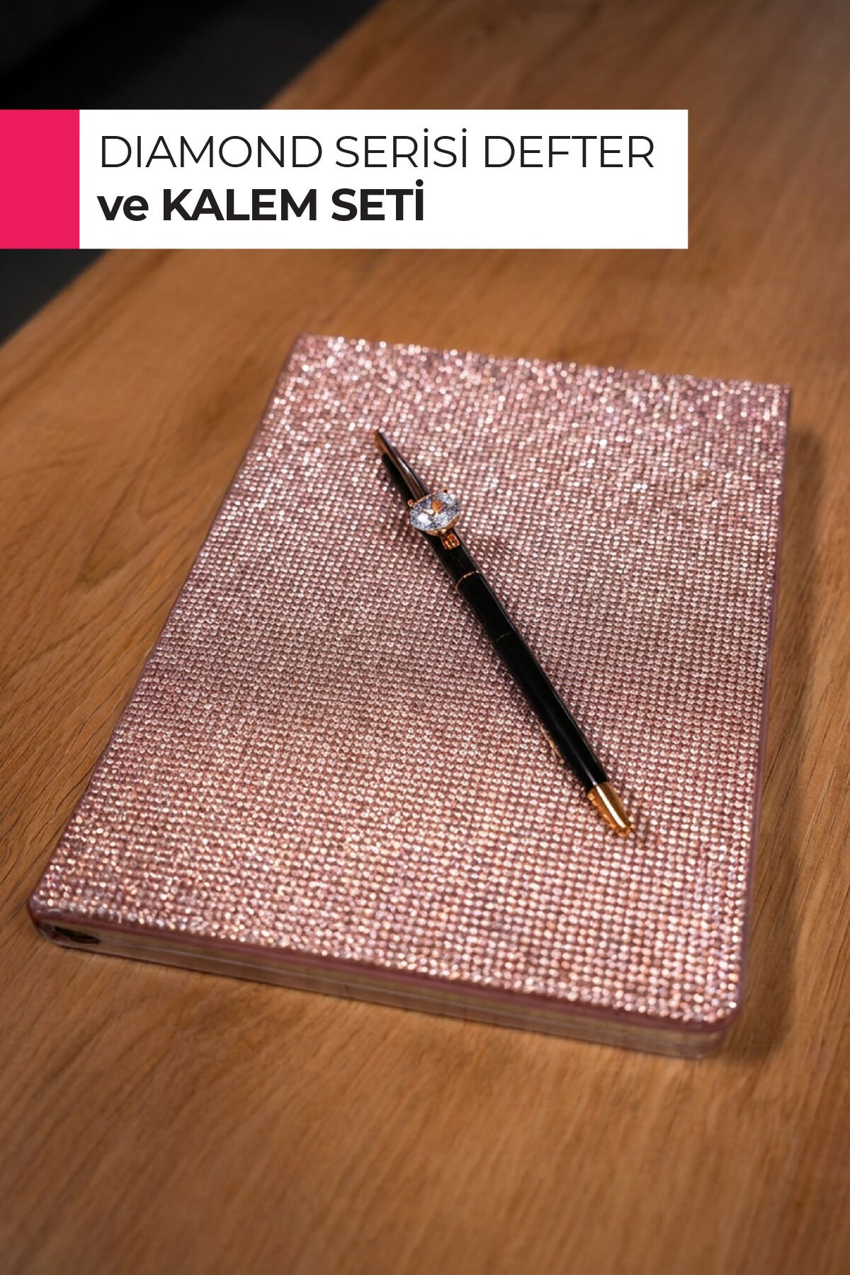 Elegant Diamond Taşlı Defter – A5 Sert Kapak, 160 Sayfa Çizgili Bakır