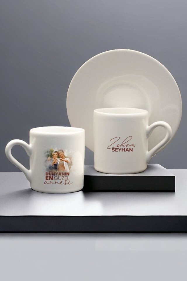 Kişiselleştirilebilir Anneler Günü Özel Porselen Fincan Takımı , İsme Özel Türk Kahvesi Fincanı