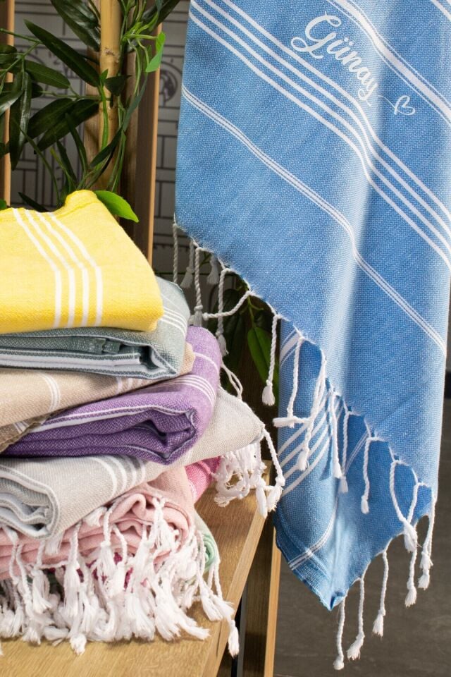 Kişiselleştirilebilir İsim Baskılı Peştemal Yerli Pamuk 100x180cm (XL) Peştamal ve Plaj Havlusu Pembe - 100 x 180