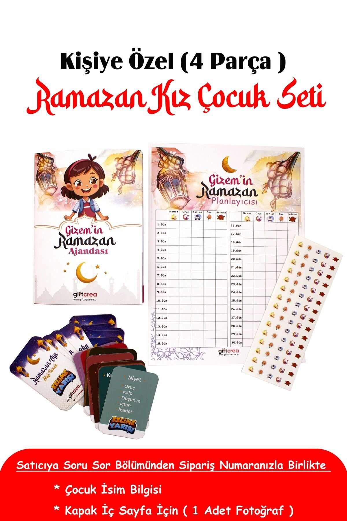 Kişiselleştirilebilir Ramazan Çocuk Seti – Erkek ve Kız Çocuklar İçin Eğlenceli & Manevi Kit Kız