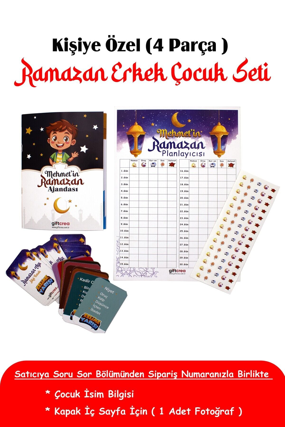 Kişiselleştirilebilir Ramazan Çocuk Seti – Erkek ve Kız Çocuklar İçin Eğlenceli & Manevi Kit Erkek