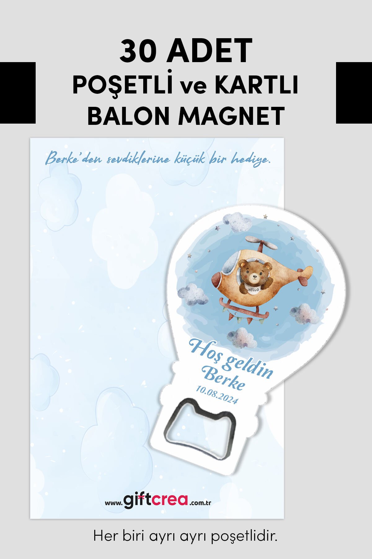 Kişiye Özel Açacaklı Balon Magnet – Sevimli Dostlar Serisi (6 Farklı Erkek Model Seçenekli) 30 Adet