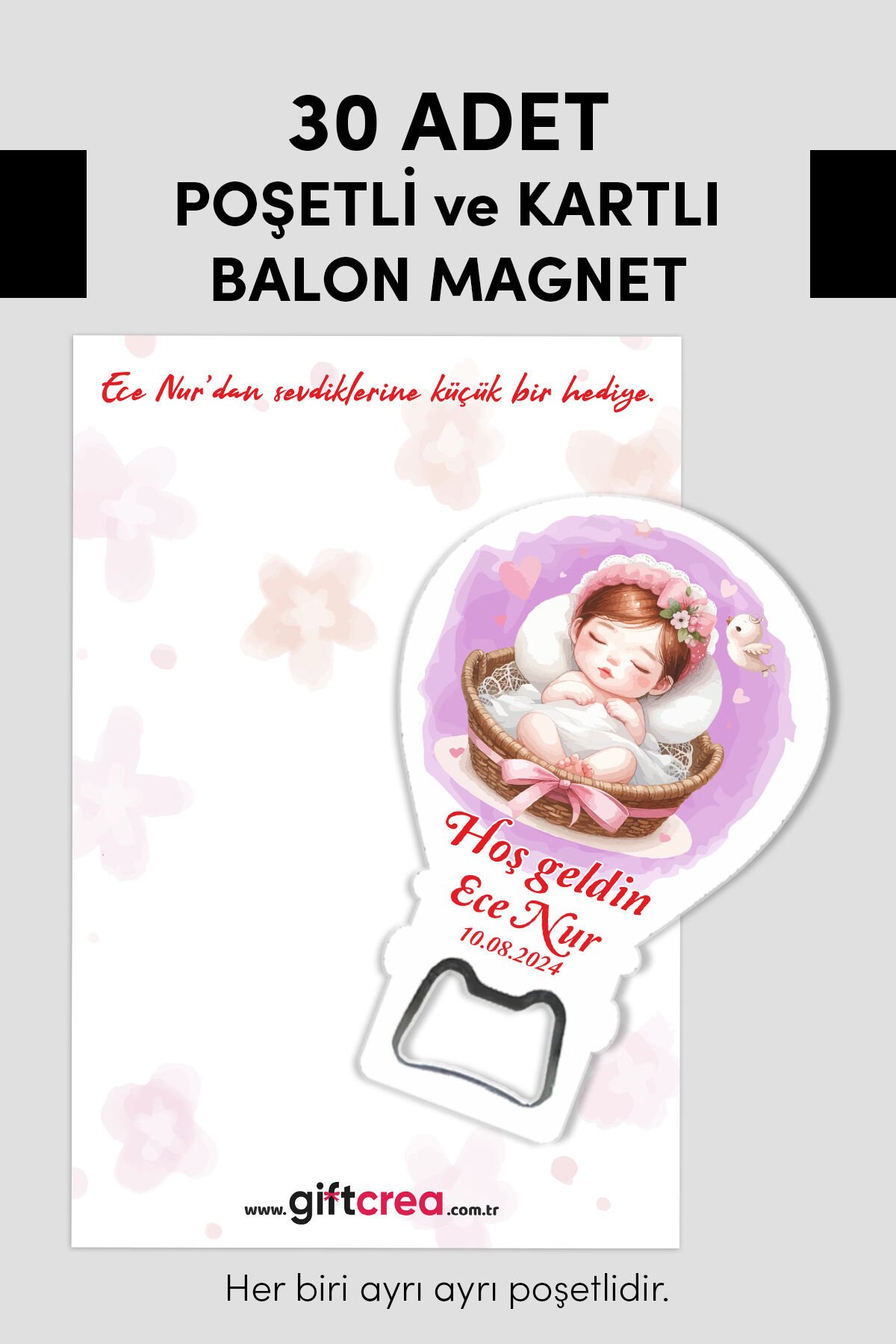 Kişiye Özel Açacaklı Balon Magnet – Sevimli Dostlar Serisi (6 Farklı Kız Model Seçenekli) 30 Adet