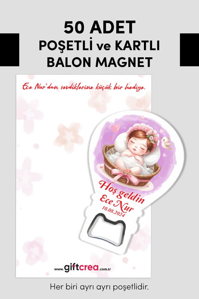 Kişiye Özel Açacaklı Balon Magnet – Sevimli Dostlar Serisi (6 Farklı Kız Model Seçenekli) 50 Adet