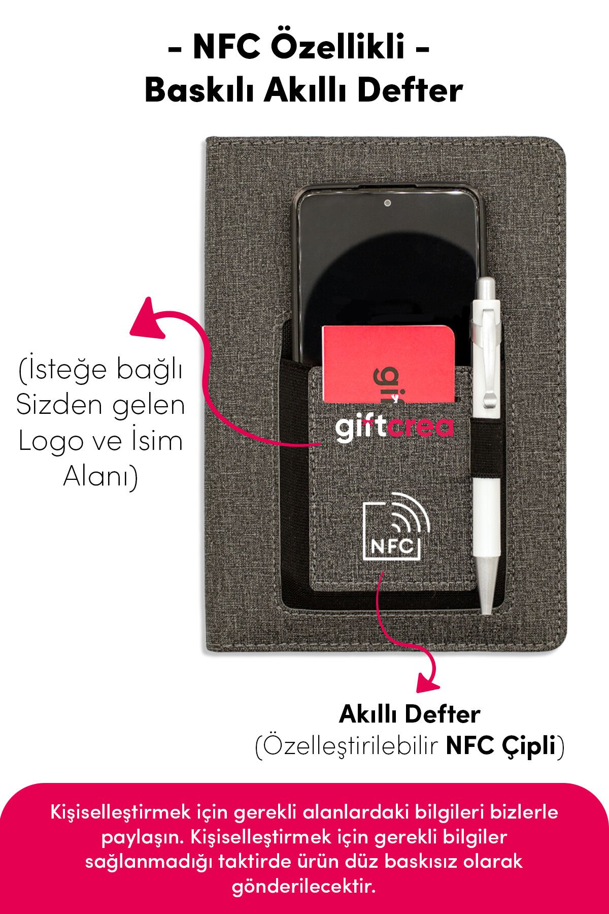 Kişiye Özel Cepli Kanguru Termo Deri Defter - Özelleştirilebilir Tarihsiz Defter Çipli