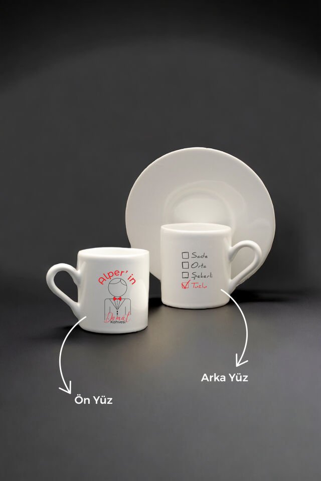 Kişiye Özel Damat Porselen Fincan Takımı ,Özel Fincan Seti ,İsme ve Nişan Gününe Özel Fincan Takımı