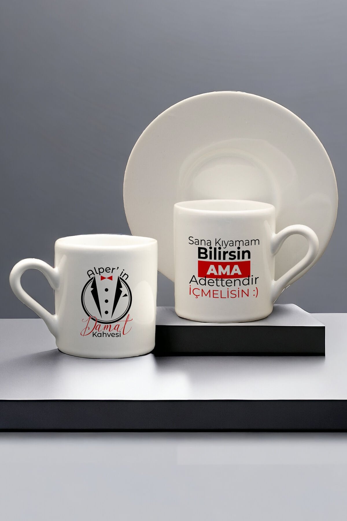 Kişiye Özel Damat Porselen Fincan Takımı ,Özel Fincan Seti ,İsme ve Nişan Gününe Özel Fincan Takımı