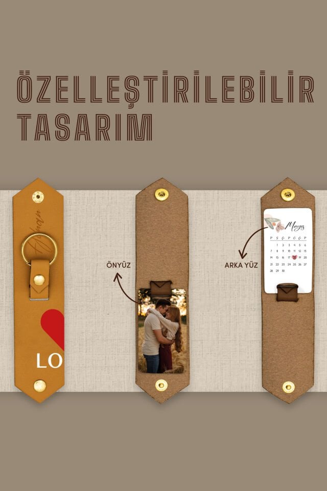Kişiye Özel Deri Anahtarlık 2li İçi Dijital Fotoğraf Baskılı Sevgililer Gününe Özel Tasarım