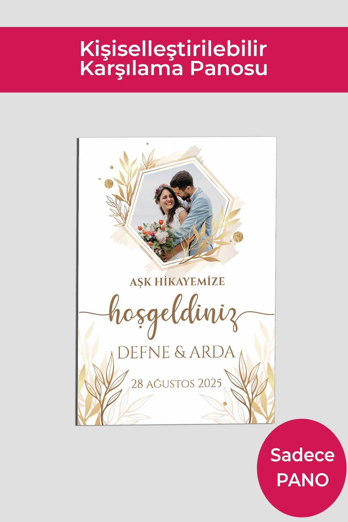 Kişiye Özel Düğün Karşılama Panosu 50x70 cm Dekota Pano | Model ve Stand Seçenekli Sadece Pano