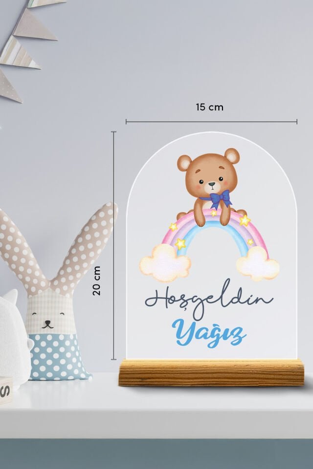 Kişiye Özel Gökkuşağı Temalı 17 Parça Yenidoğan Seti - Kapı Süsü, Masa Süsü, Magnet Erkek