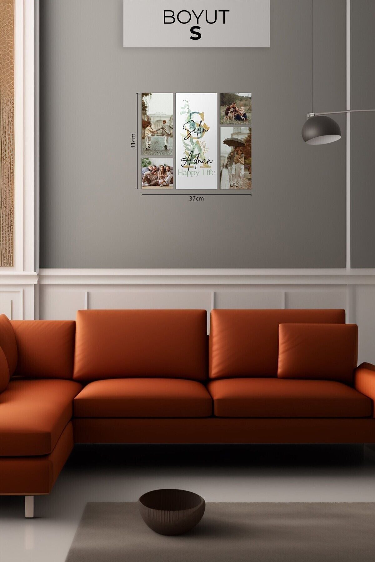 Kişiye Özel İsimli ve Fotograflı Dekota Tablo , 5 Parça Özelleştirilebilir İsim ve Fotoğraflı Tablo Small:31 x 37