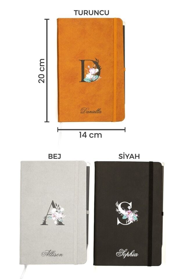 Kişiye Özel Lastikli Termo Deri Çizgili Defter Set , İsme Özel Kişiselleştirilebilir Hediye Siyah