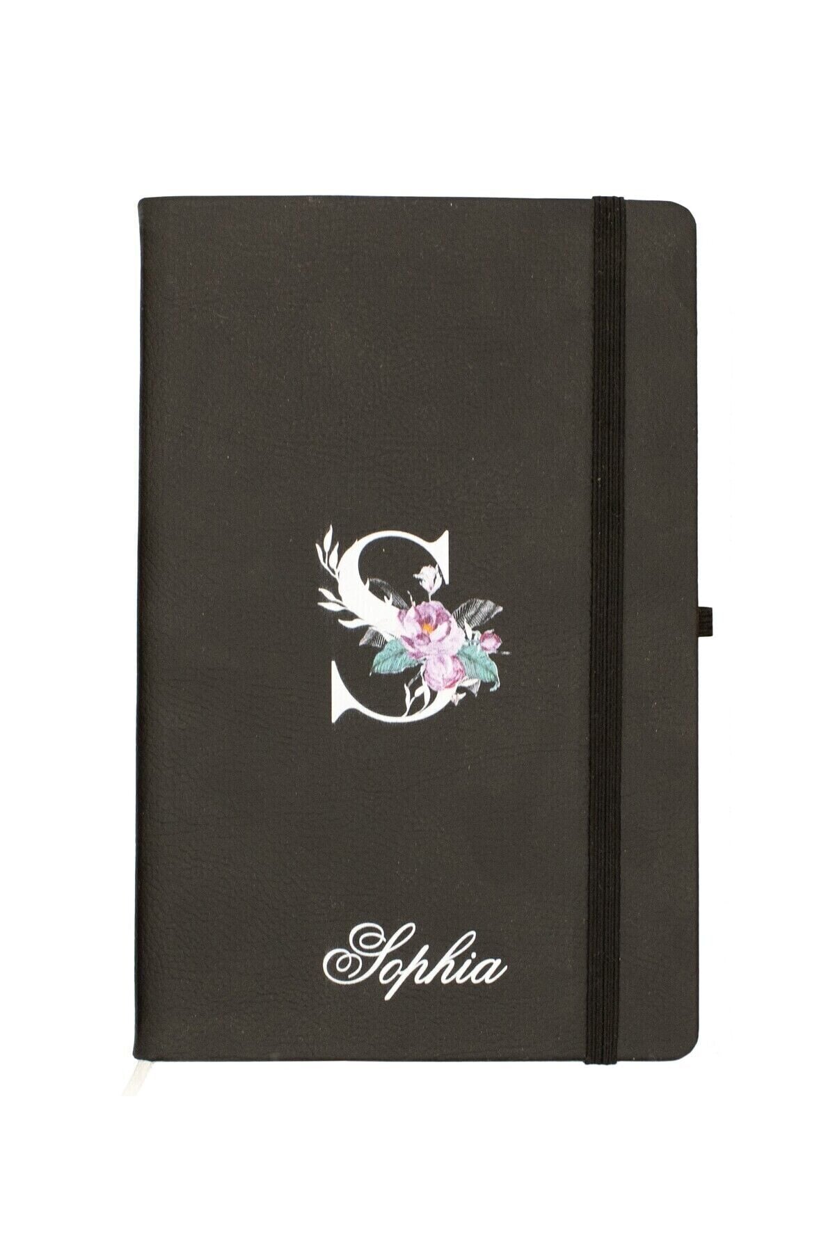 Kişiye Özel Lastikli Termo Deri Çizgili Defter Set , İsme Özel Kişiselleştirilebilir Hediye Siyah