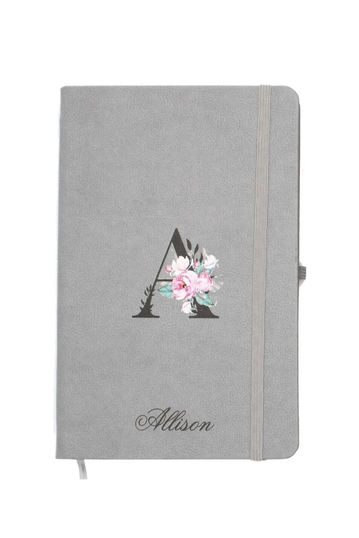 Kişiye Özel Lastikli Termo Deri Çizgili Defter Set , İsme Özel Kişiselleştirilebilir Hediye Gri