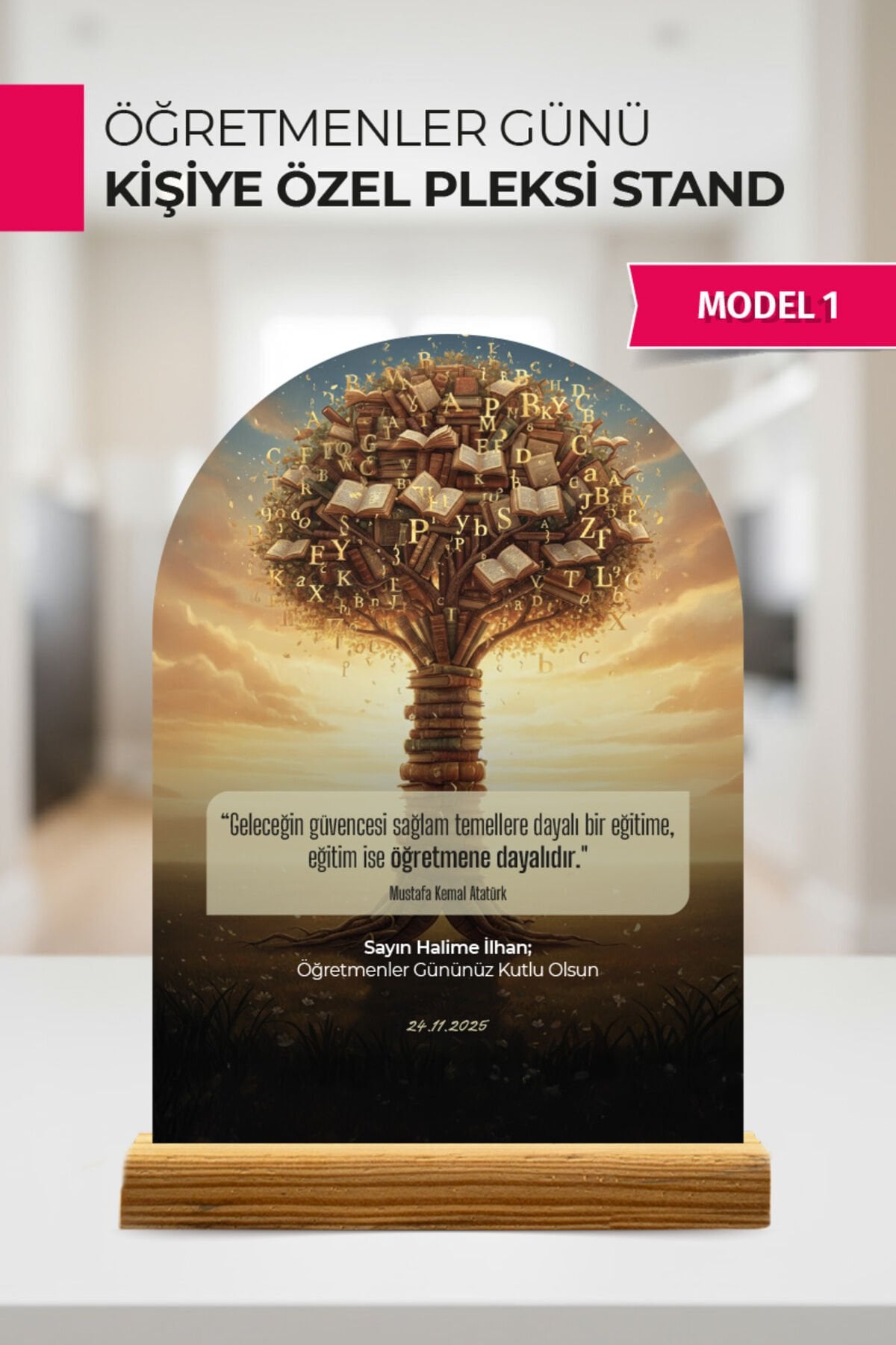 Kişiye Özel Öğretmenler Günü Pleksi Standı | İsme Özel Masa Dekoru ve Hediye Model 1