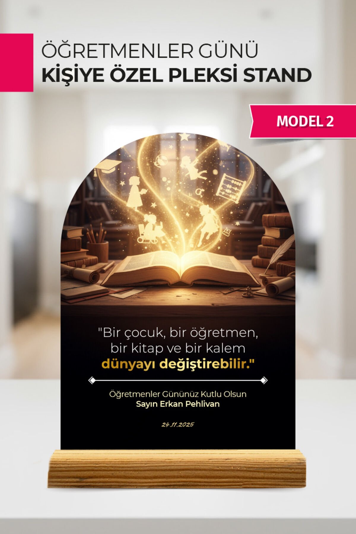 Kişiye Özel Öğretmenler Günü Pleksi Standı | İsme Özel Masa Dekoru ve Hediye Model 2